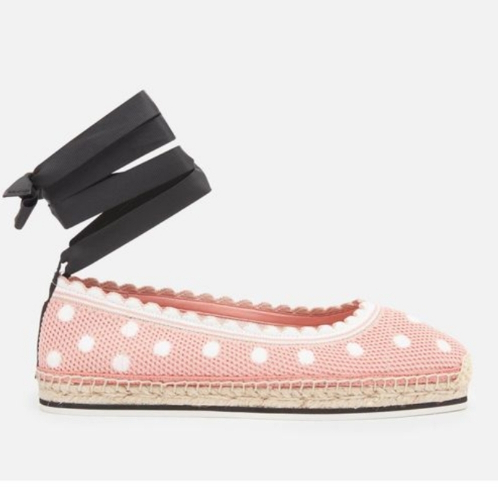 Kate Spade Pink poka dot espedrille w/Ankle Ribbons